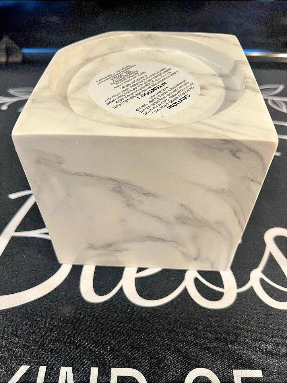 Bath & Body Works White Marble-Effect Cube Candle Holder with Gold Accent